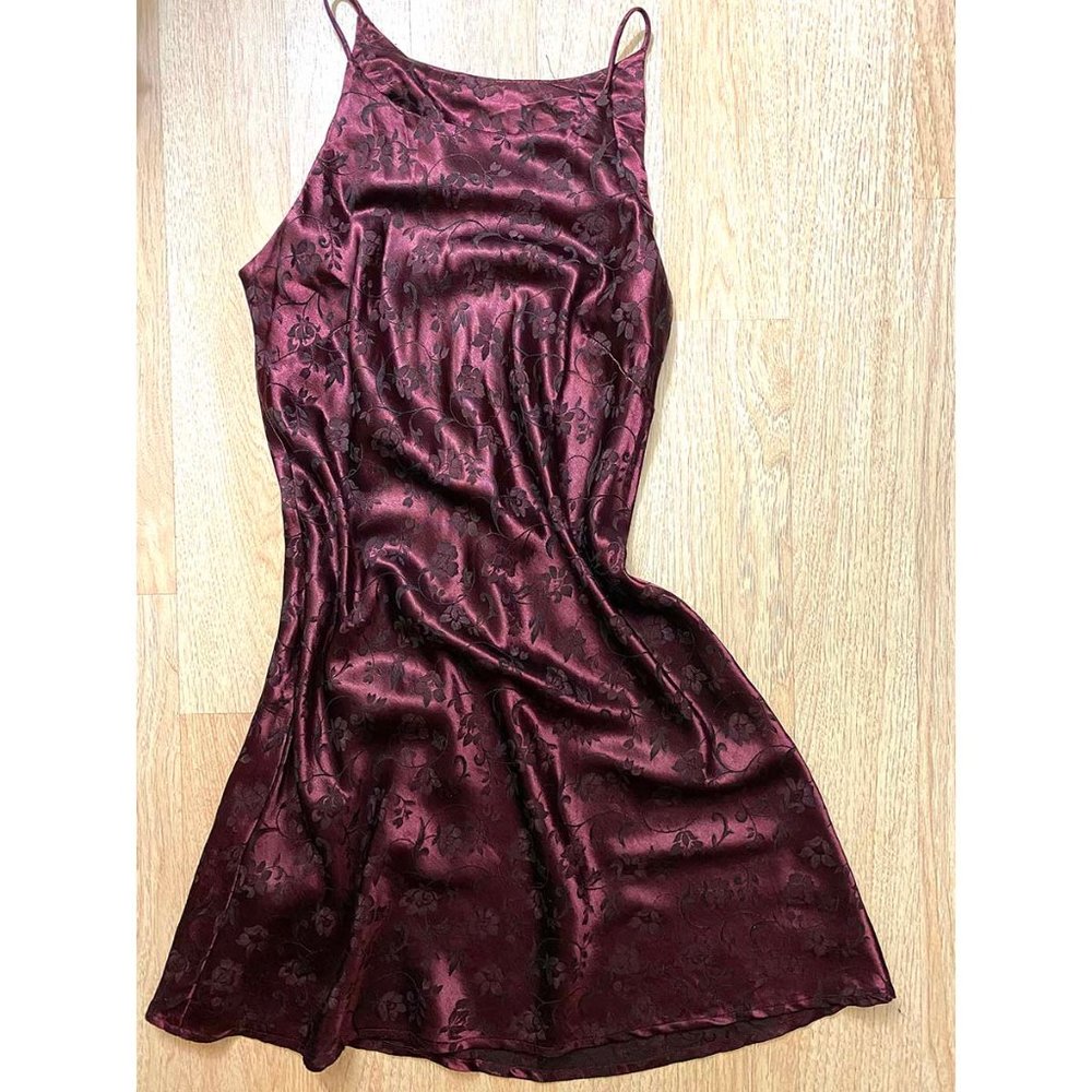 Sexy Burgundy Satin Silky Damask Dress NEW